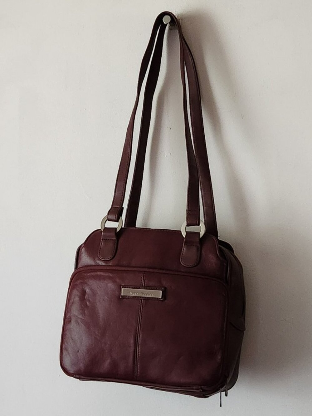 Hush Puppies shoulder bag purse medium burgundy leather VGUC
